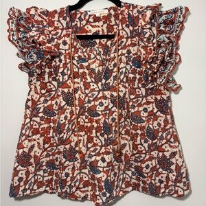 Love the label by Anthropologie Floral Ruffle Sleeve Top  size XS